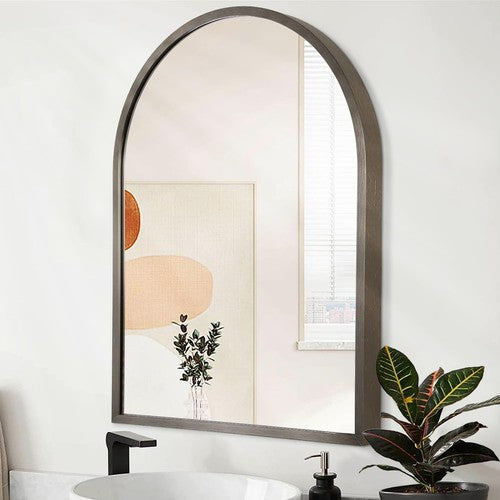 Large Arched Bathroom Mirror | Modern Matte Black Metal Frame Vanity Mirror