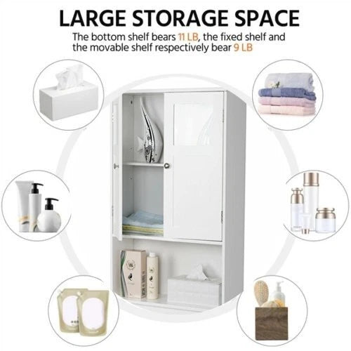 Modern White Freestanding Bathroom Storage Cabinet – Tall Double-Door MDF Organizer with Adjustable Shelves