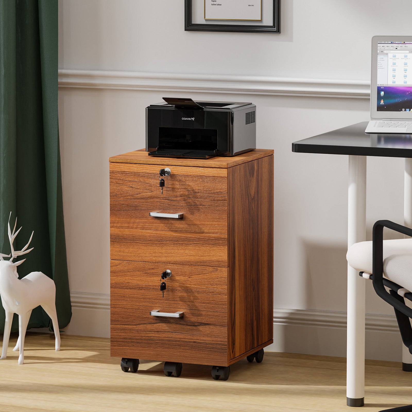 Mobile Lateral File Cabinet 2-Drawer Wood Home Office Craft Room